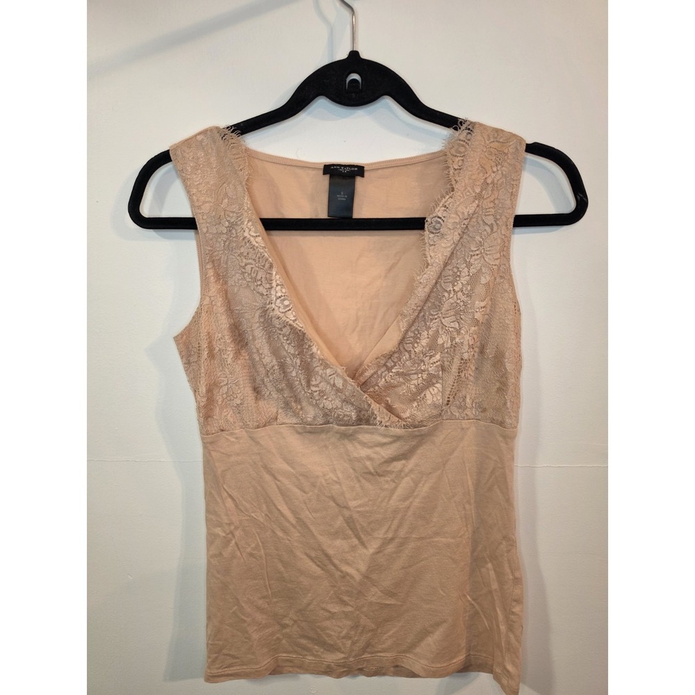 Ann Taylor Blush Lace Trim Tank Top Womens Small Romantic Coquette Minimalist